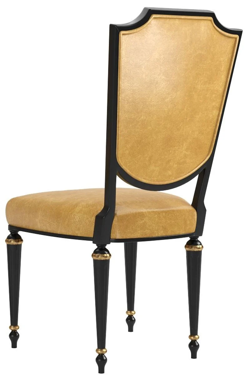 Casa Padrino Luxus Barock Esszimmer Stuhl Set Gold / Schwarz / Antik Gold 50 x 50 x H. 105 cm - Edle Küchen Stühle mit hochwertigem Leder - Barock Stühle 6er Set - Esszimmer Möbel