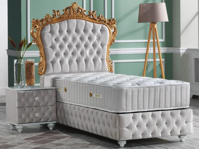 Casa Padrino Barock Nachttisch mit Glitzersteinen und 2 Schubladen Grau / Weiß / Silber 50 x 50 x H. 50 cm - Beistelltisch im Barockstil - Barock Schlafzimmer Möbel