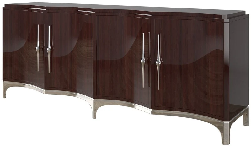 Casa Padrino Luxus Sideboard Dunkelbraun / Silber 220 x 50 x H. 90 cm - Edler Wohnzimmer Schrank mit 4 Türen - Luxus Möbel