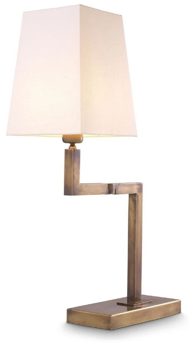 Casa Padrino Luxus Tischleuchte Vintage Messingfarben / Weiß H. 69 cm - Edle Schreibtischleuchte mit Schwenkarm und Lampenschirm - Luxus Qualität
