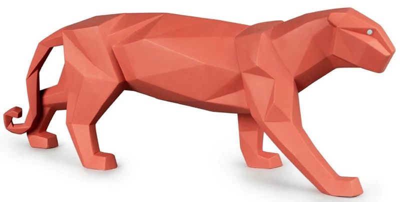 Casa Padrino Luxus Porzellan Panther Skulptur Matt Korallenrot 50 x 12 x H. 19 cm - Hangefertigte Deko Figur aus feinstem spanischen Porzellan - Luxus Deko Accessoires