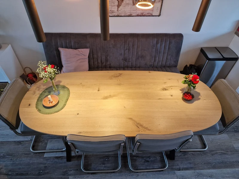 Eiken eettafel - Recht - A angled onderstel