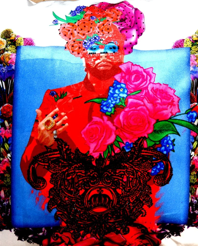 Harald Glööckler Designer Deko Kissen Pompöös by Casa Padrino mit Glitzersteinen Pink Roses - Art Collection -
