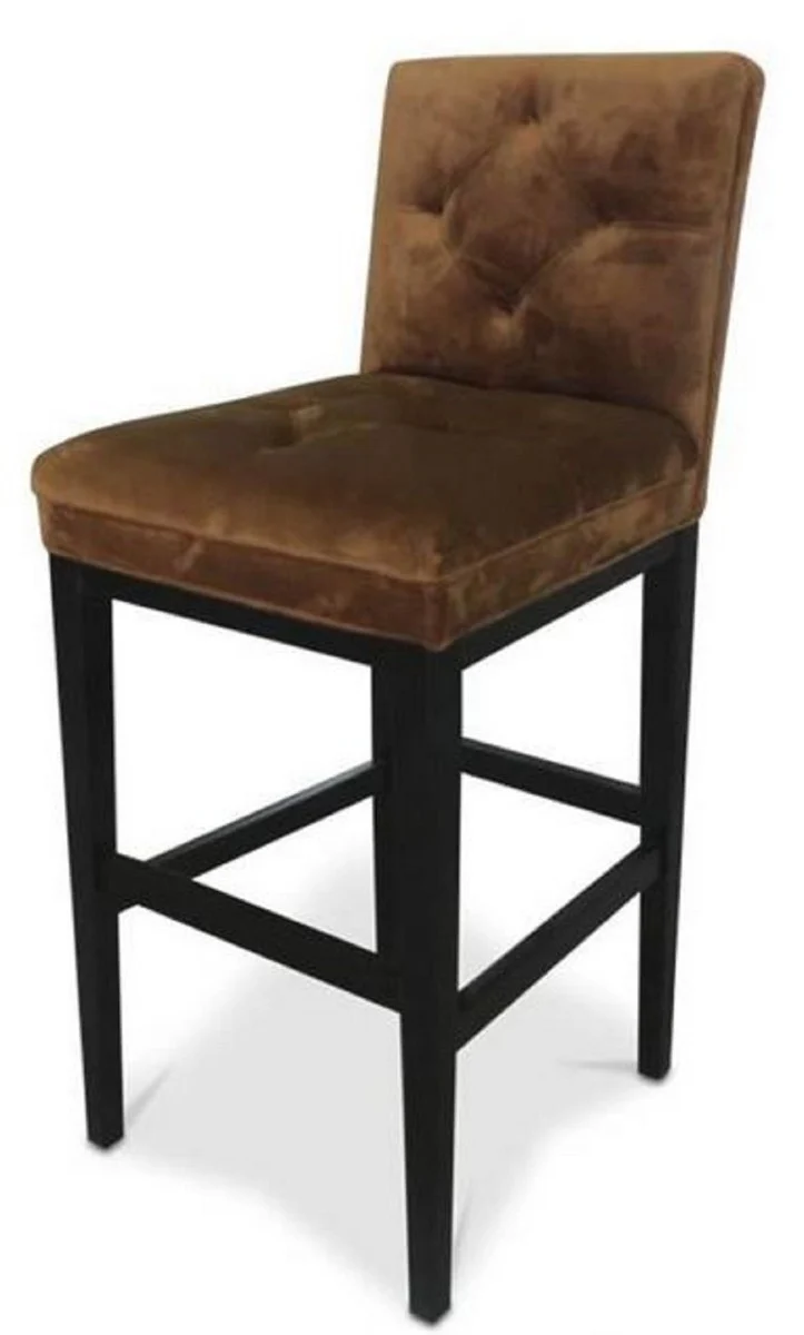 Casa Padrino Luxus Barstuhl Dunkelbraun / Schwarz 47 x 58 x H. 108 cm - Handgefertigter Chesterfield Barhocker