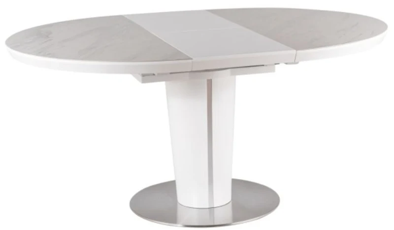 Casa Padrino Luxus Esstisch Matt Weiß / Grau / Silber 120-160 x 120 x H. 76 cm - Moderner ausziehbarer Esszimmertisch mit Keramikplatten in Marmoroptik - Küchen Möbel