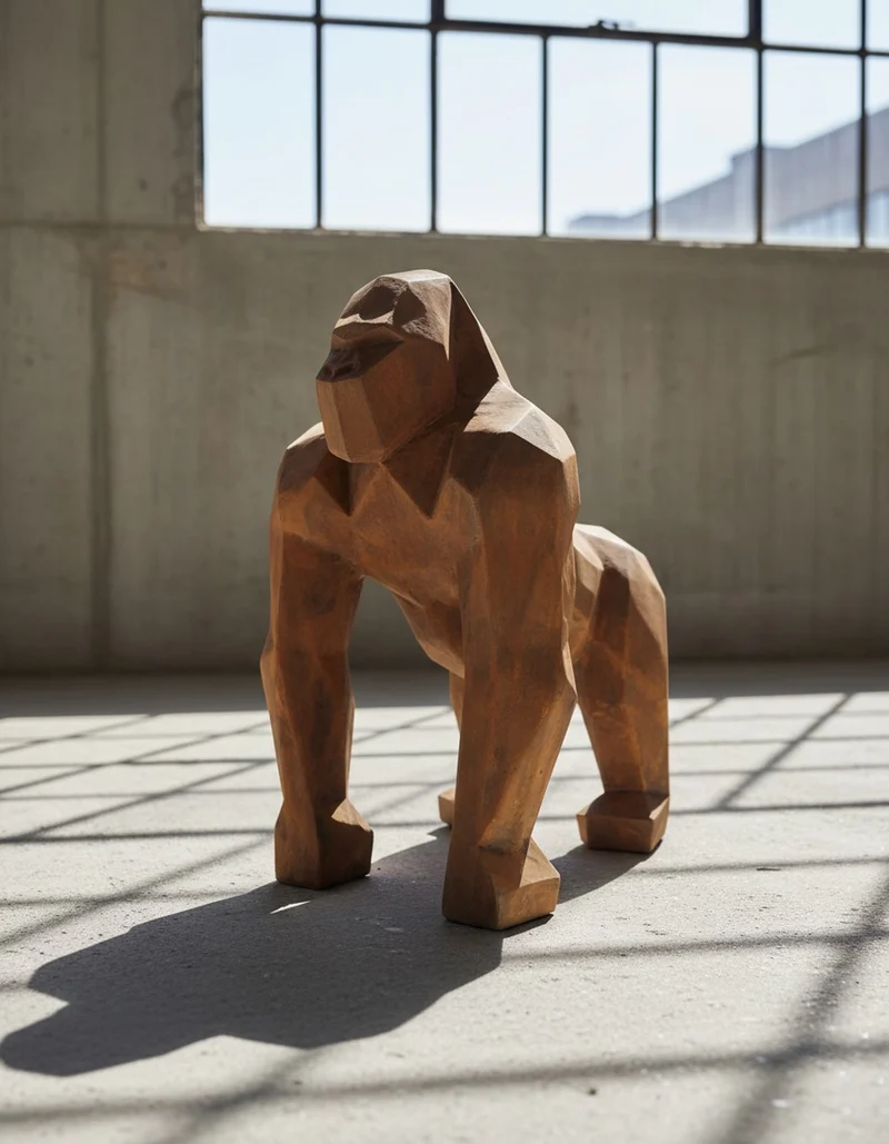 Casa Padrino Luxus Deko Skulptur Affe Corten Facettengorilla H. 128 cm - Riesige Gartenskulptur - Lebensgroße Skulptur - XXL Deko Skulptur - XXL Deko Figur