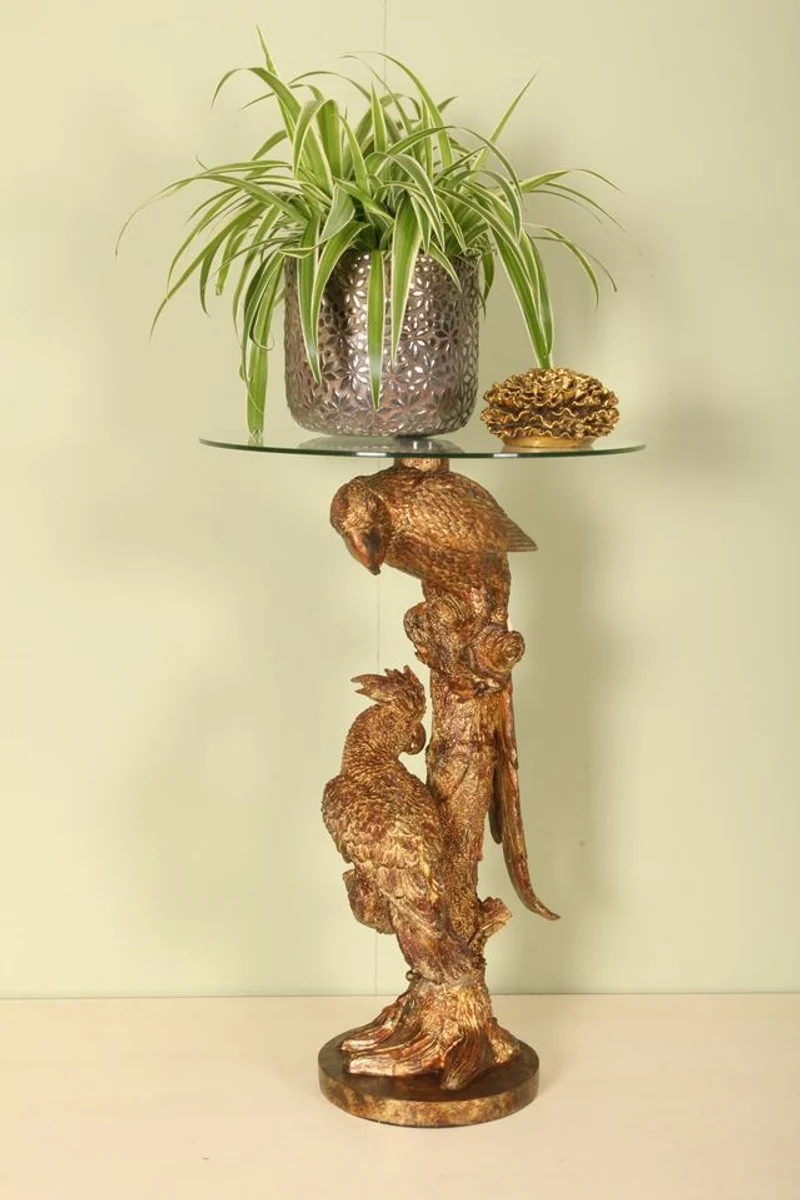 Casa Padrino Barock Beistelltisch Papagei mit Glasplatte H. 62 cm - Barock Deko Möbel