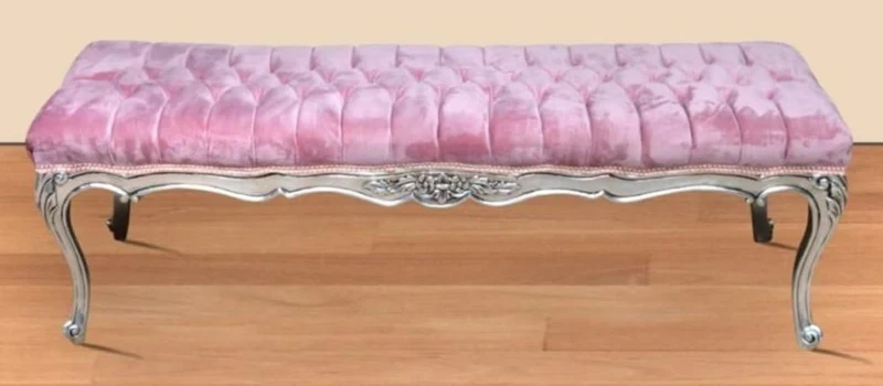 Casa Padrino Barock Sitzbank Rosa / Silber - Handgefertigte Antik Stil Bank - Prunkvolle Barock Möbel