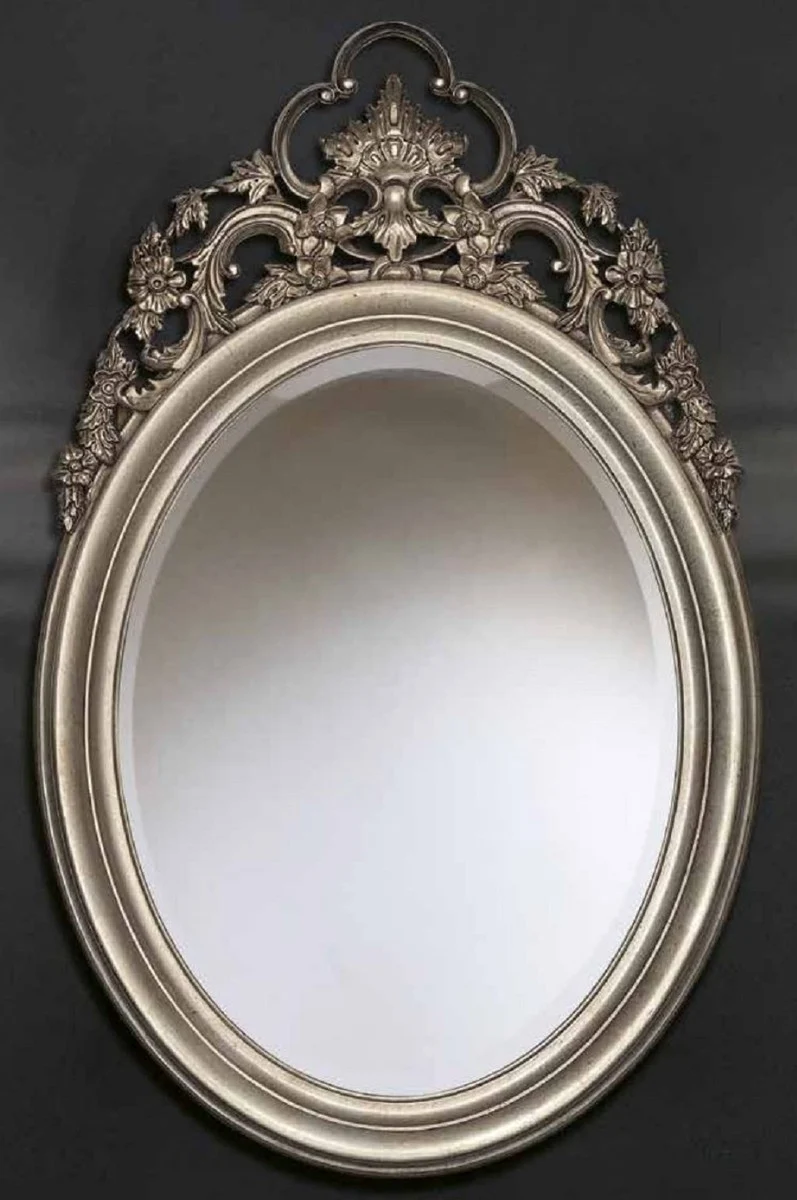 Casa Padrino Luxus Barock Wandspiegel Silber - Ovaler Spiegel im Barockstil - Barock Wohnzimmer Spiegel - Barock Garderoben Spiegel - Barock Möbel - Luxus Qualität - Made in Italy