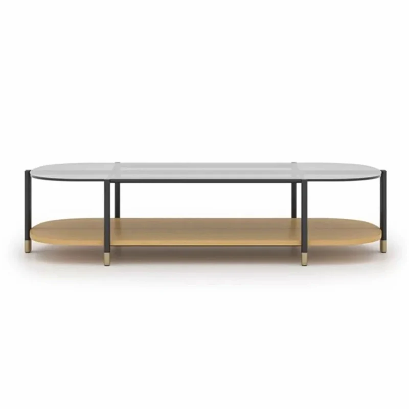 Casa Padrino Luxus Couchtisch Naturfarben / Grau / Messing 155 cm - Wohnzimmer & Hotel Möbel