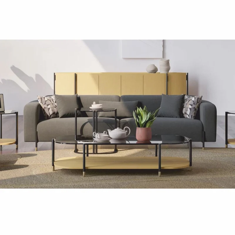 Casa Padrino Luxus Couchtisch Naturfarben / Grau / Messing 155 cm - Wohnzimmer & Hotel Möbel