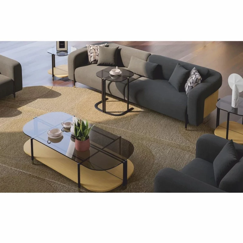 Casa Padrino Luxus Couchtisch Naturfarben / Grau / Messing 155 cm - Wohnzimmer & Hotel Möbel
