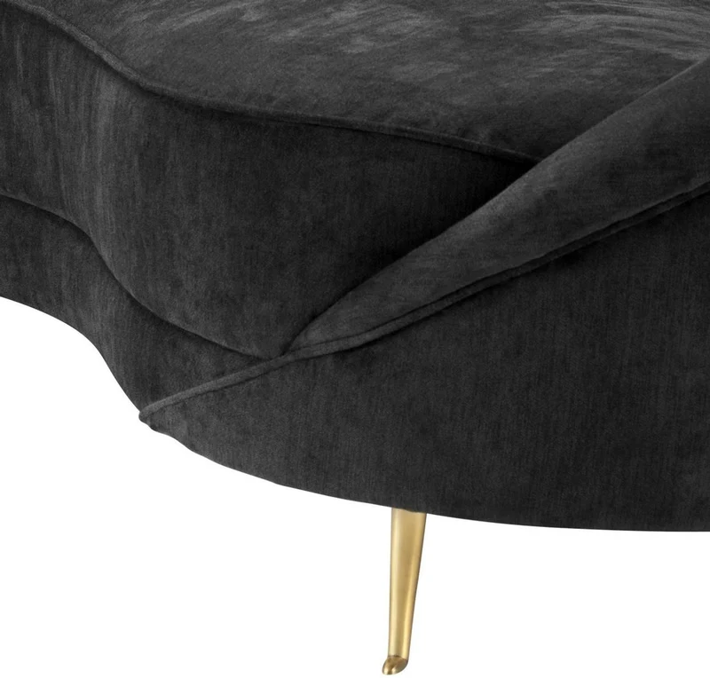 Casa Padrino Designer Samt Sofa Schwarz / Messingfarben 245 x 87 x H. 79 cm - Gebogene Luxus Couch - Designer Wohnzimmer Möbel