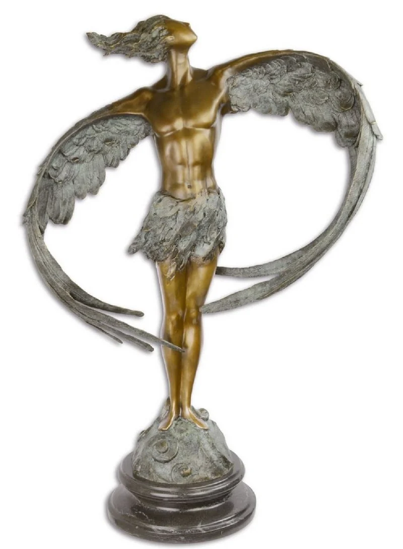 Casa Padrino Luxus Bronze Skulptur Mann mit Flügeln Bronze / Grau / Schwarz 52 x 24,1 x H. 77,6 cm - Bronzefigur mit Marmor Sockel