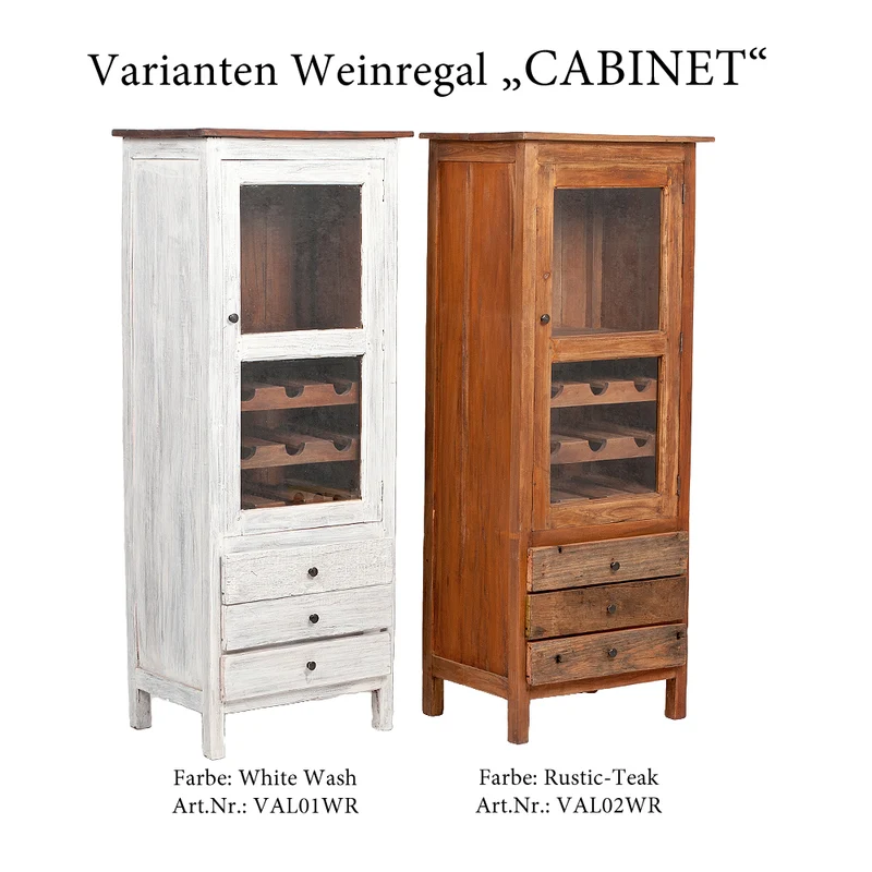 Mahagoni Weinschrank CABINET H154cm Rustic Teak Vitrine