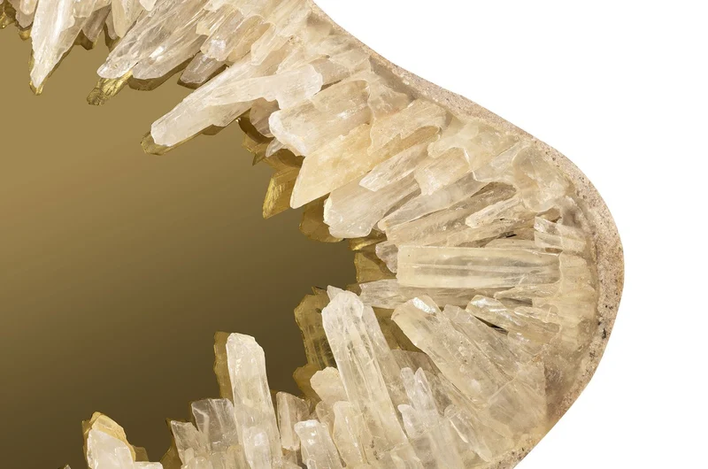 Casa Padrino Luxus Wandspiegel Gold 50 x 5 x H. 80 cm - Wandspiegel mit Rahmen aus Naturquarz und goldfarbenem Spiegelglas - Luxus Deko Accessoires