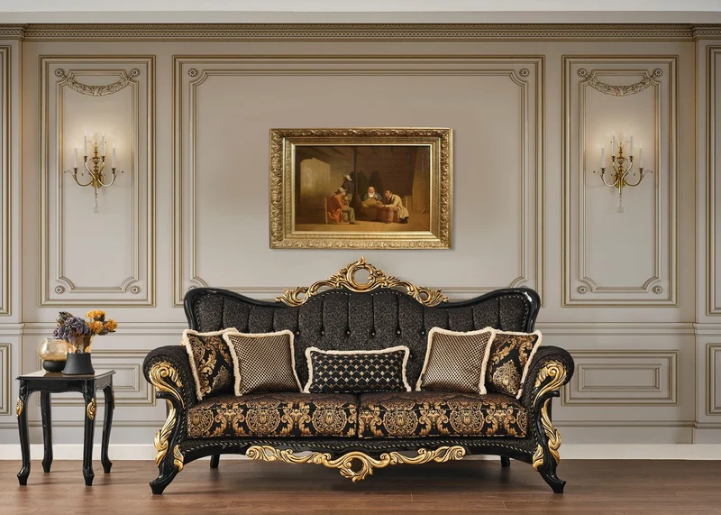 Casa Padrino Luxus Barock Beistelltisch Braun / Schwarz / Gold 46 x 44 x H. 60 cm - Prunkvoller Massivholz Tisch mit Tischplatte in Marmoroptik - Barock Wohnzimmer Möbel