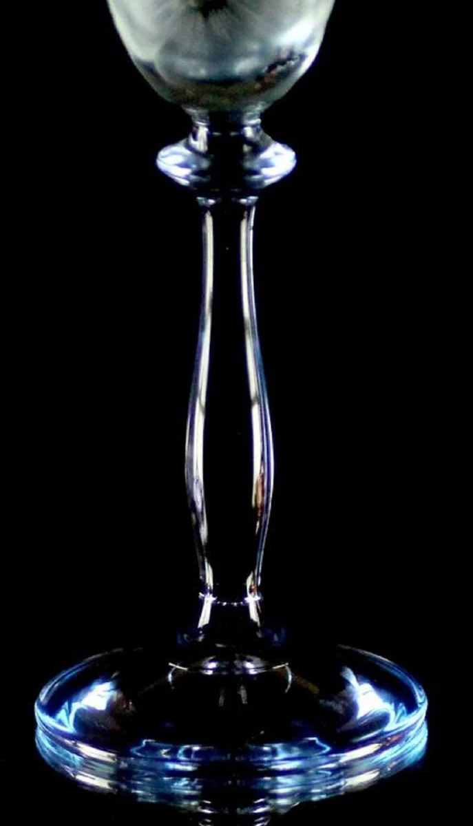 Casa Padrino Luxus Barock Champagnerglas 6er Set Blau Ø 7 x H. 24,5 cm - Handgefertigte und handgravierte Champagnergläser mit Blumen Design - Hotel & Restaurant Accessoires