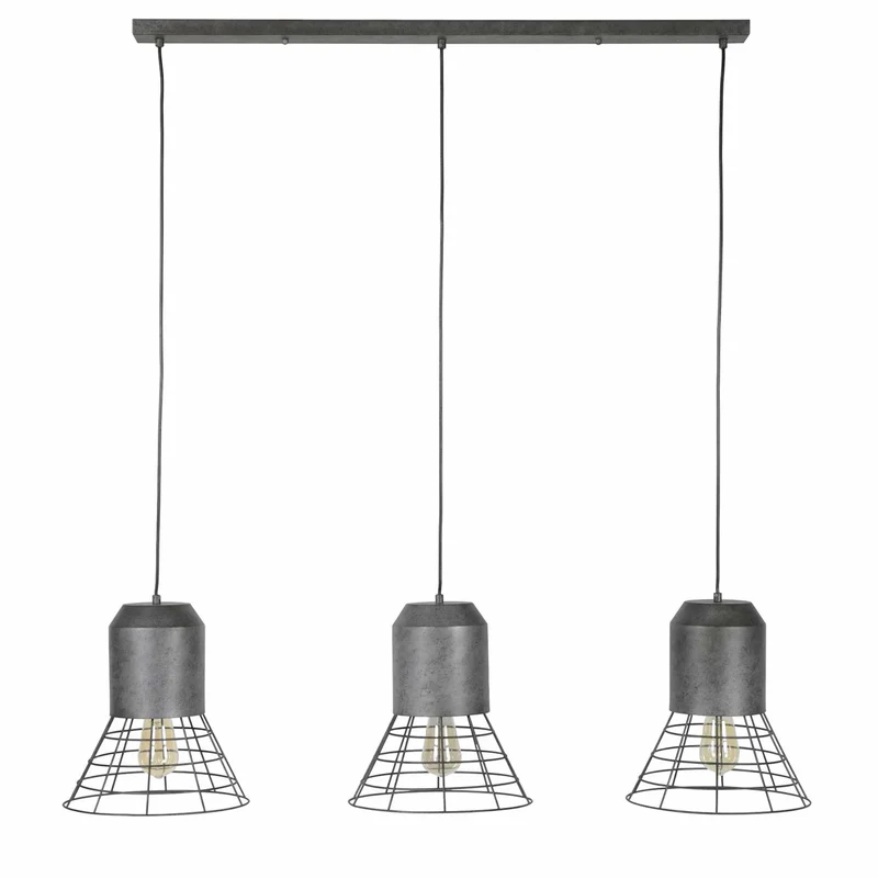 Pendelleuchte Hängeleuchte SHUTTLE mit 3 Schirmen Silber Antik Look