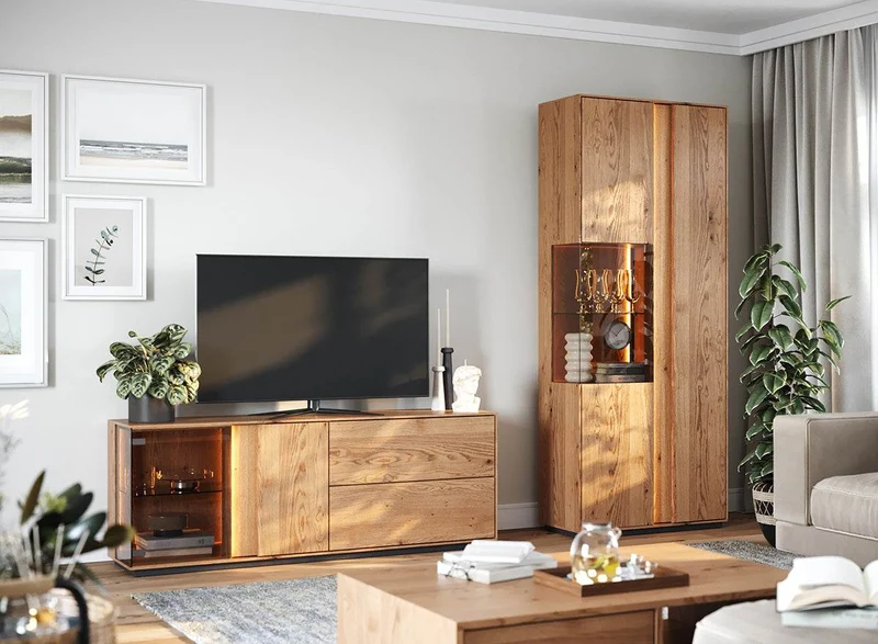 Couchtisch Collodi aus massiver Wildeiche mit Schublade