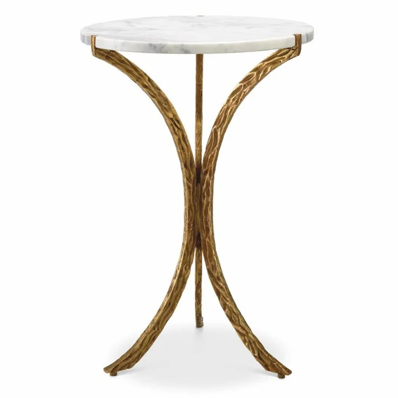 Casa Padrino Luxus 3-Bein Beistelltisch mit Marmorplatte Vintage Messing / Weiß Ø 40 x H. 59 cm