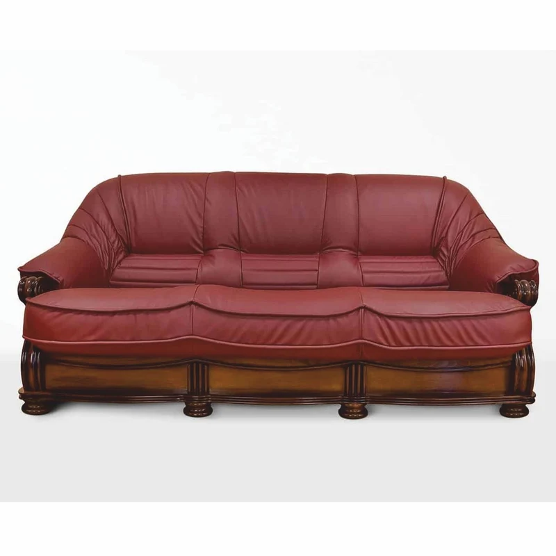 Casa Padrino Luxus Barock Leder Sofa Bordeauxrot / Braun 220 cm - Barock Möbel