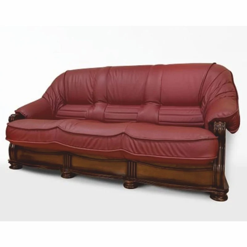 Casa Padrino Luxus Barock Leder Sofa Bordeauxrot / Braun 220 cm - Barock Möbel
