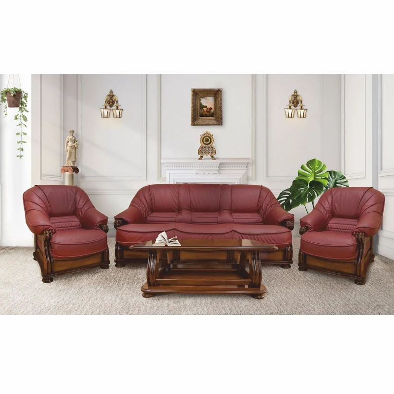 Casa Padrino Luxus Barock Leder Sofa Bordeauxrot / Braun 220 cm - Barock Möbel