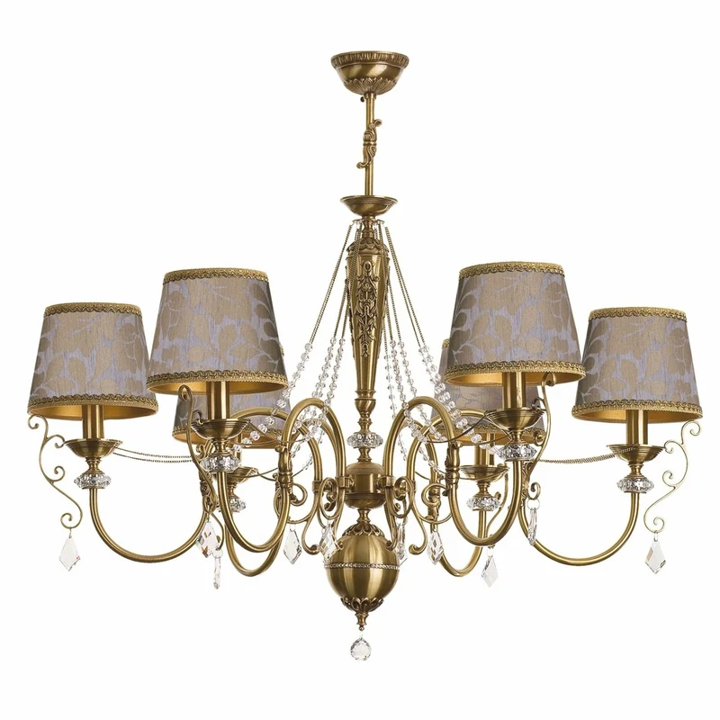 Casa Padrino Luxus Barock Kristall Kronleuchter Messing mit Patina / Silber / Beige / Gold Ø 95 x H. 80 cm
