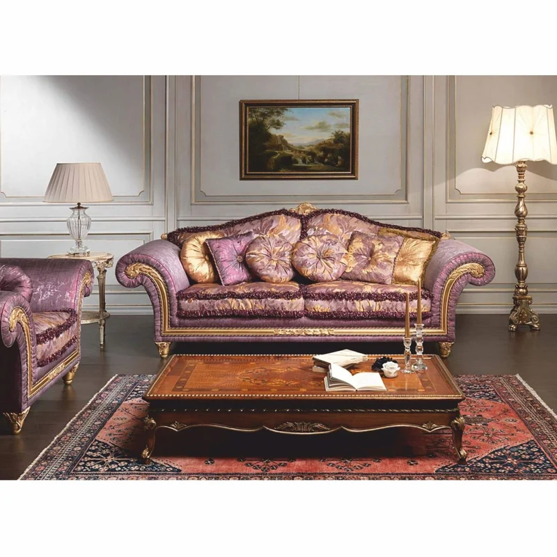 Casa Padrino Luxus Barock Hotel & Wohnzimmer Sofa Lila / Gold 260 cm - Made in Italy