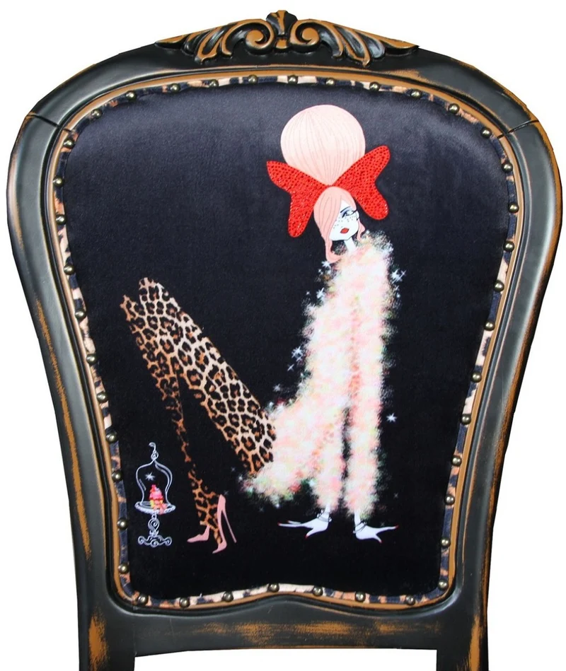 Casa Padrino Luxus Barock Esszimmer Set Dame mit High Heels Leopard / Schwarz / Braun 50 x 50 x H. 110 cm - 6 handgefertigte Esszimmerstühle - Barockmöbel
