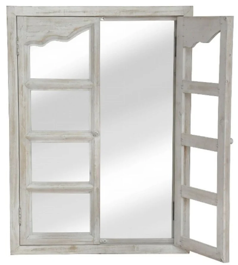 Casa Padrino Landhausstil Wandspiegel mit 2 Klapptüren Antik Weiß 63 x 4 x H. 86 cm - Spiegel im Fenster-Look