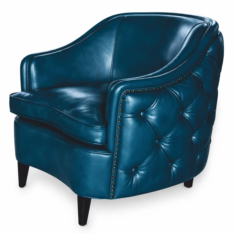 Casa Padrino Luxus Chesterfield Leder Sessel Blau / Schwarz - Echtleder Wohnzimmer Möbel