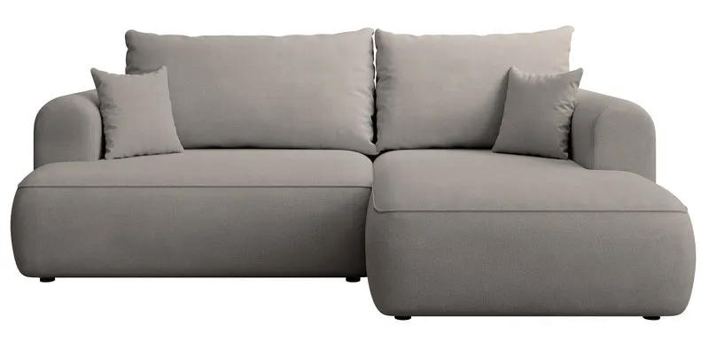 Ecksofa mit Schlaffunktion Ovo mini, L-förmig, rechtsseitig, mit Stauraum, grau-beiger Chenille, pflegeleicht