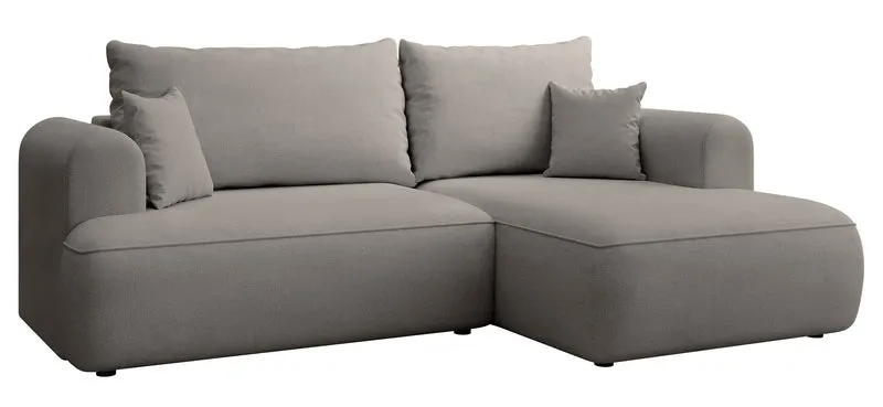 Ecksofa mit Schlaffunktion Ovo mini, L-förmig, rechtsseitig, mit Stauraum, grau-beiger Chenille, pflegeleicht
