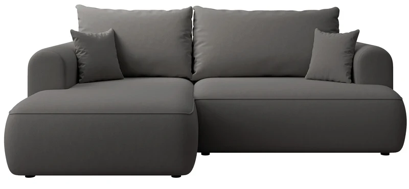 Ecksofa mit Schlaffunktion Ovo Mini, L-förmig, linksseitig, mit Stauraum, dunkelgrauer, pflegeleichter Samtbezug