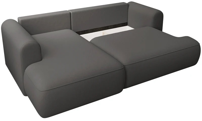 Ecksofa mit Schlaffunktion Ovo Mini, L-förmig, linksseitig, mit Stauraum, dunkelgrauer, pflegeleichter Samtbezug