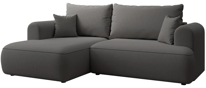 Ecksofa mit Schlaffunktion Ovo Mini, L-förmig, linksseitig, mit Stauraum, dunkelgrauer, pflegeleichter Samtbezug