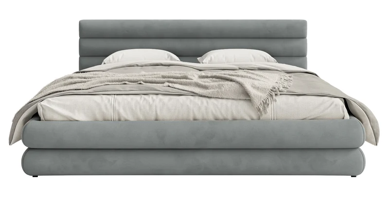 Gepolstertes Bett 160x200 cm Alegre mit Bettkasten, grau, hydrophobes, leicht zu reinigendes Samtmaterial, Metallrahmen