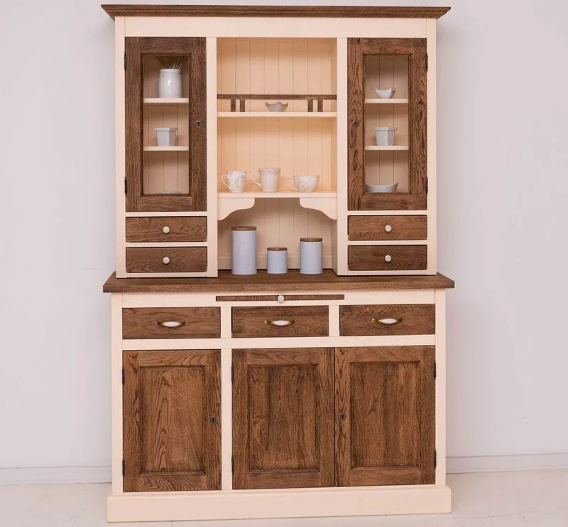 Küchen- und Buffetschrank aus massiver Eiche | Geschirrschrank mit 7 Schubladen und 5 Türen