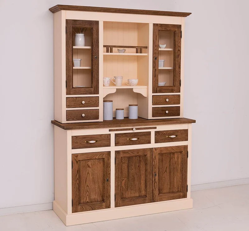 Küchen- und Buffetschrank aus massiver Eiche | Geschirrschrank mit 7 Schubladen und 5 Türen