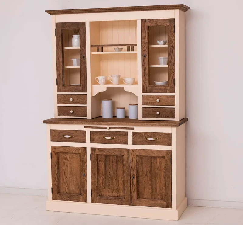 Küchen- und Buffetschrank aus massiver Eiche | Geschirrschrank mit 7 Schubladen und 5 Türen