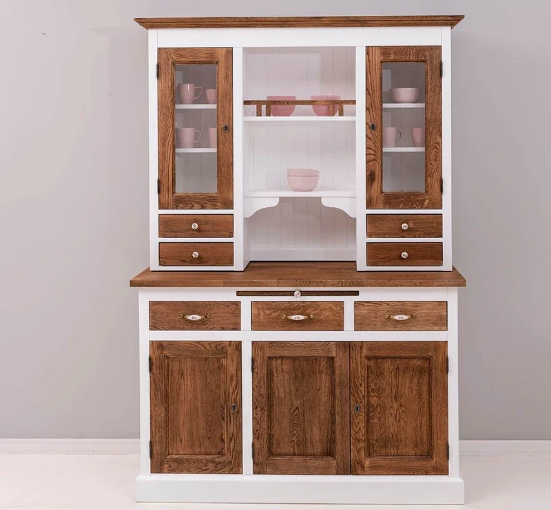 Küchen- und Buffetschrank aus massiver Eiche | Geschirrschrank mit 7 Schubladen und 5 Türen