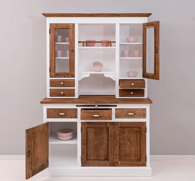 Küchen- und Buffetschrank aus massiver Eiche | Geschirrschrank mit 7 Schubladen und 5 Türen