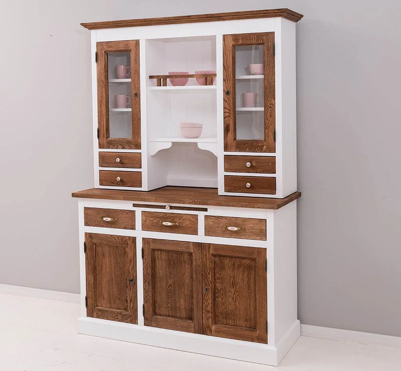 Küchen- und Buffetschrank aus massiver Eiche | Geschirrschrank mit 7 Schubladen und 5 Türen