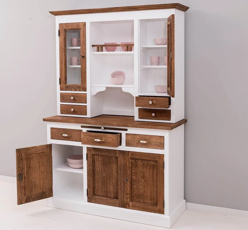 Küchen- und Buffetschrank aus massiver Eiche | Geschirrschrank mit 7 Schubladen und 5 Türen