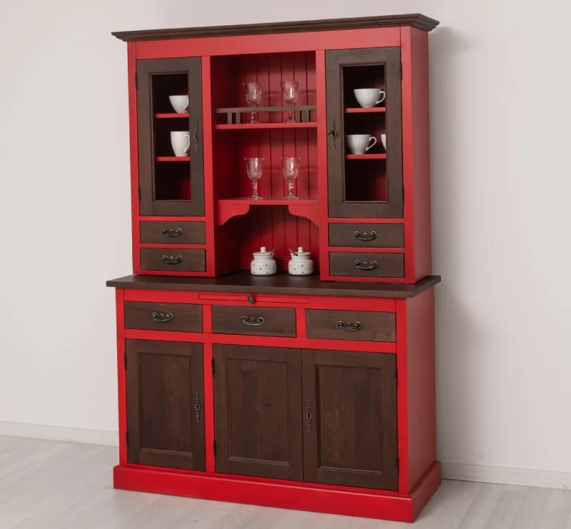 Küchen- und Buffetschrank aus massiver Eiche | Geschirrschrank mit 7 Schubladen und 5 Türen