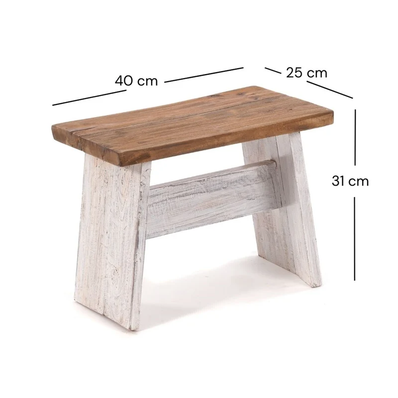 SITZBÄNKCHEN "SCHEMEL 40" | Mahagoni, 31x40x25cm | Fußhocker | Farbe: 05 weiß-natur