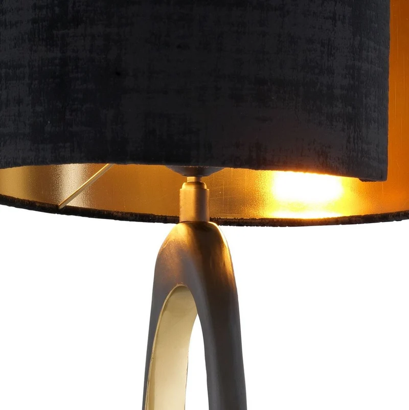 Casa Padrino Luxus Tischleuchte Schwarz / Messingfarben / Gold Ø 32 x H. 85 cm - Moderne Schreibtischleuchte mit Granitsockel - Luxus Leuchten