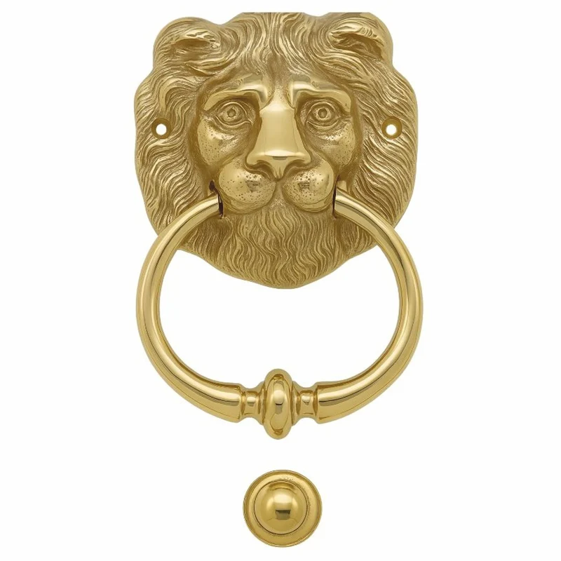 Casa Padrino Barock Türklopfer Löwe Messing H. 15 cm - Barock Wohnaccessoires